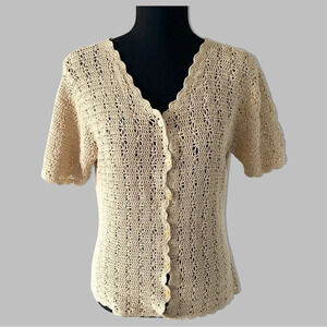 Vintage Laura Petites Crochet Knit Short Sleeve Cardigan Made  in Korea